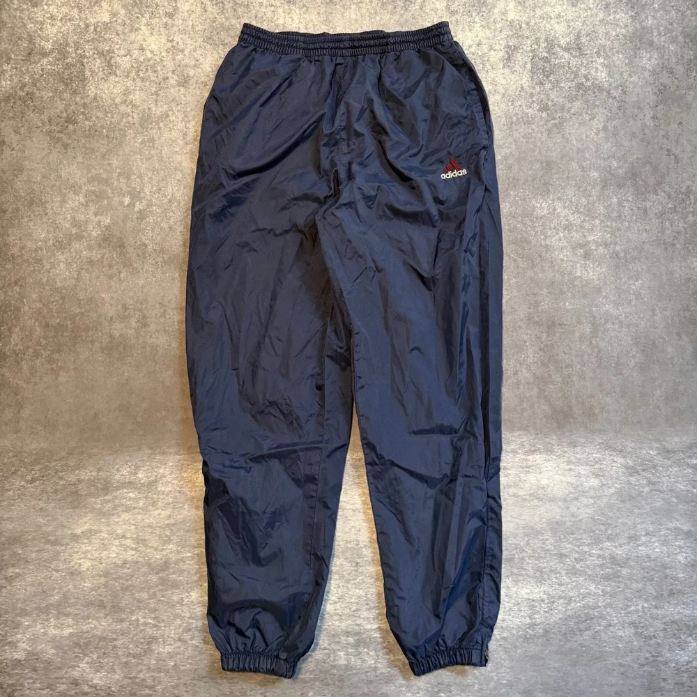 Vintage Adidas Mens Small Navy Blue Nylon Track Pants Mesh Lined Windbreaker S